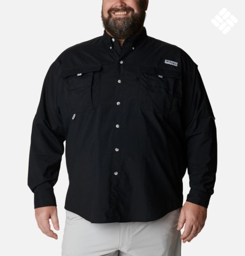 Men's Columbia PFG Bahama II Long Sleeve Shirts Black | Plus Size CA-F8506